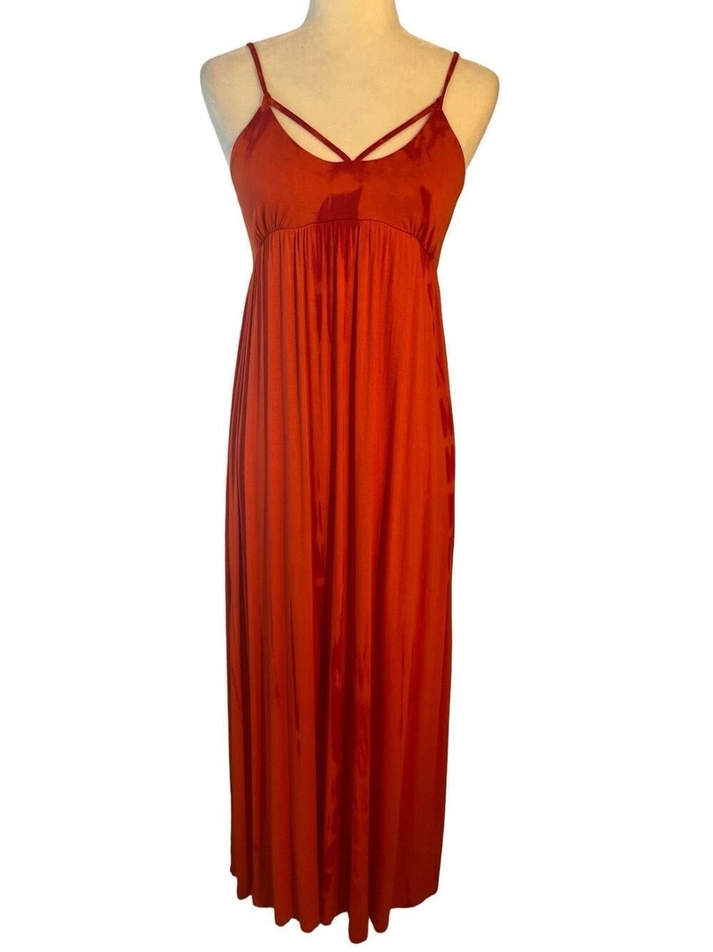 Forever New deep orange maxi dress with spaghetti straps and cross cross front -
